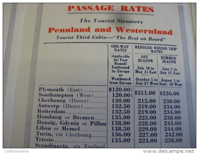 Red Star Line 1931 FOLDER - Schepen  PENNLAND And WESTERNLAND  - Passagiers Travel - Fotos Interior Ship Emigrants - - Other & Unclassified