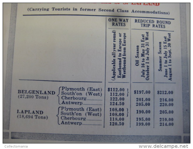 Red Star line 1931 FOLDER - schepen  PENNLAND and WESTERNLAND  - passagiers travel - fotos interior ship emigrants -