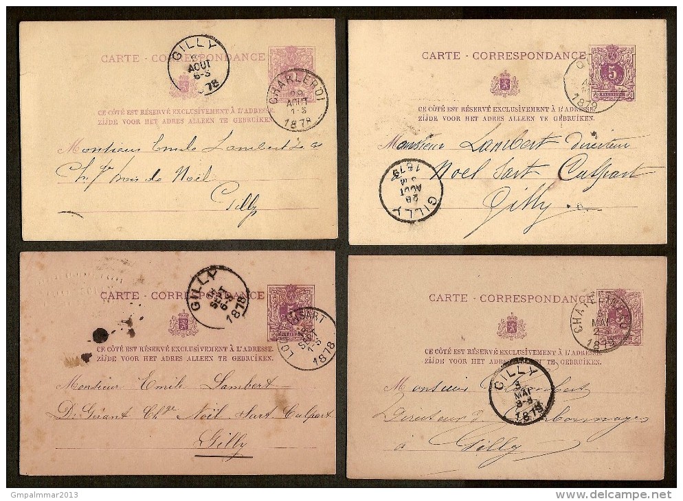 4 Postkaarten / Carte - Correspondance Van Nr. 45 Allen Met  Bestemming  GILLY Waarbij O.a. Stempel QUEST (zie Scan 2) ! - 1869-1888 León Acostado