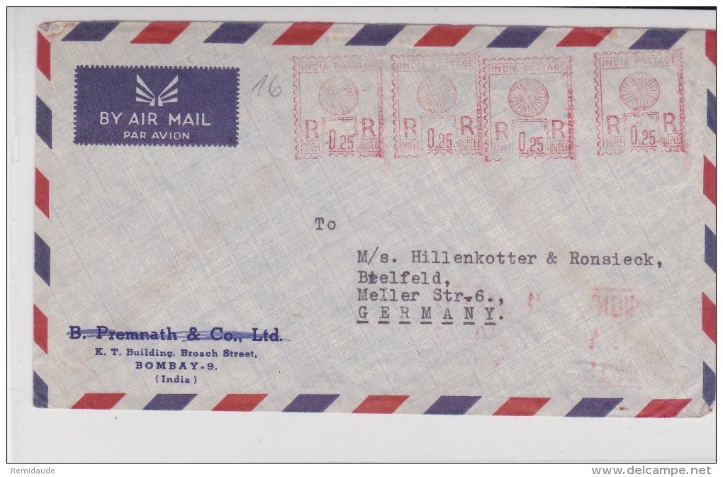 INDIA - 1961 - ENVELOPPE Avec AFFRANCHISSEMENT MACHINE RECTO + VERSO De BOMBAY Pour BIELEFELD (GERMANY) - Storia Postale