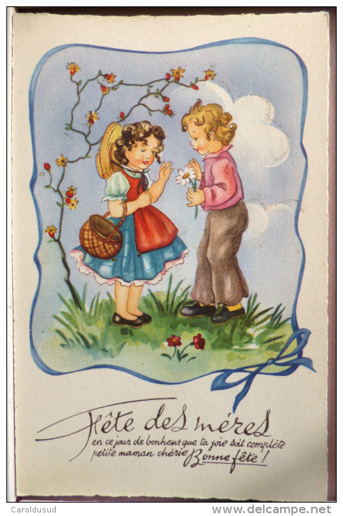 Litho Illustrateur Art Nouveau Couple Enfants Voeux Fete Des Meres Marguerite M.D. SERIE 4700 - Fête Des Mères