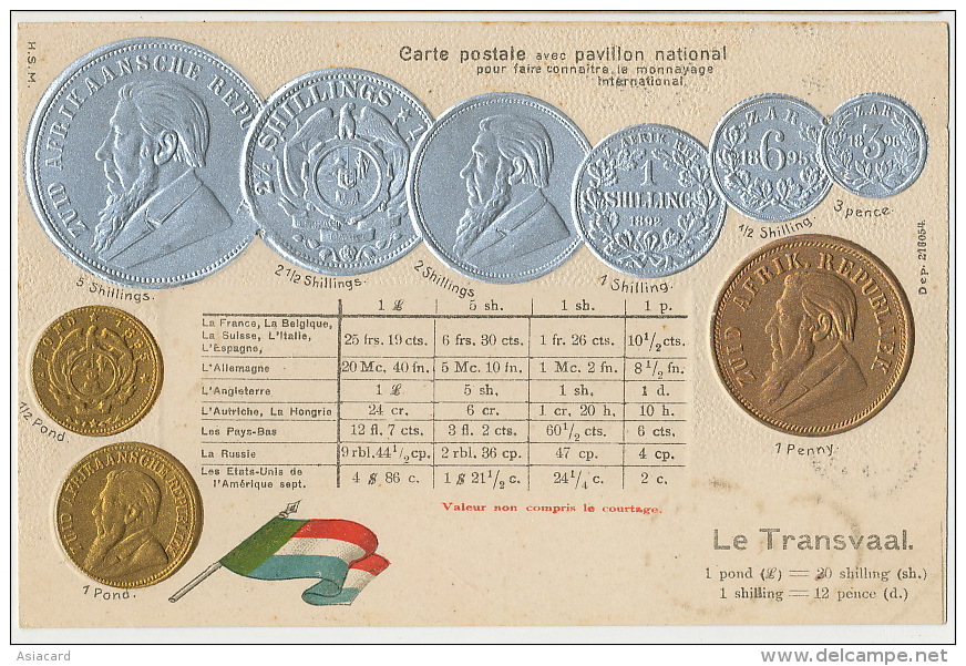 Le Transvaal Gold And Silver Coins Embossed Monnaies Drapeau Flag - Afrique Du Sud