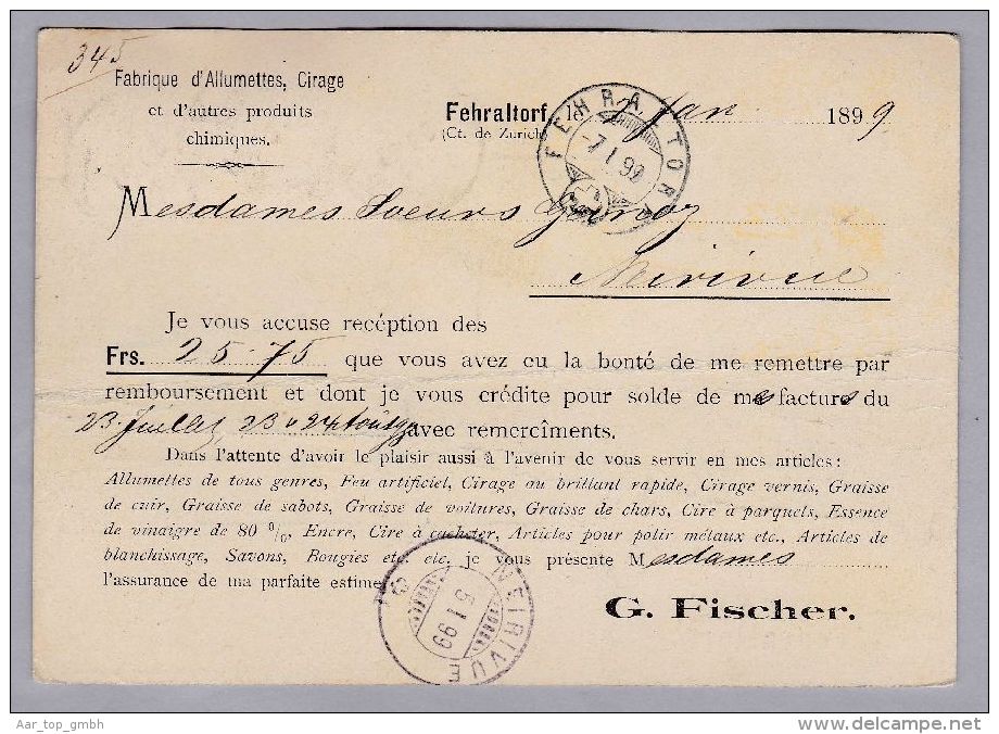 Heimat ZH FEHRALTORF 1899-01-03 Nachnahme Nach NEIRIVUE 30+5 Rp. - Storia Postale