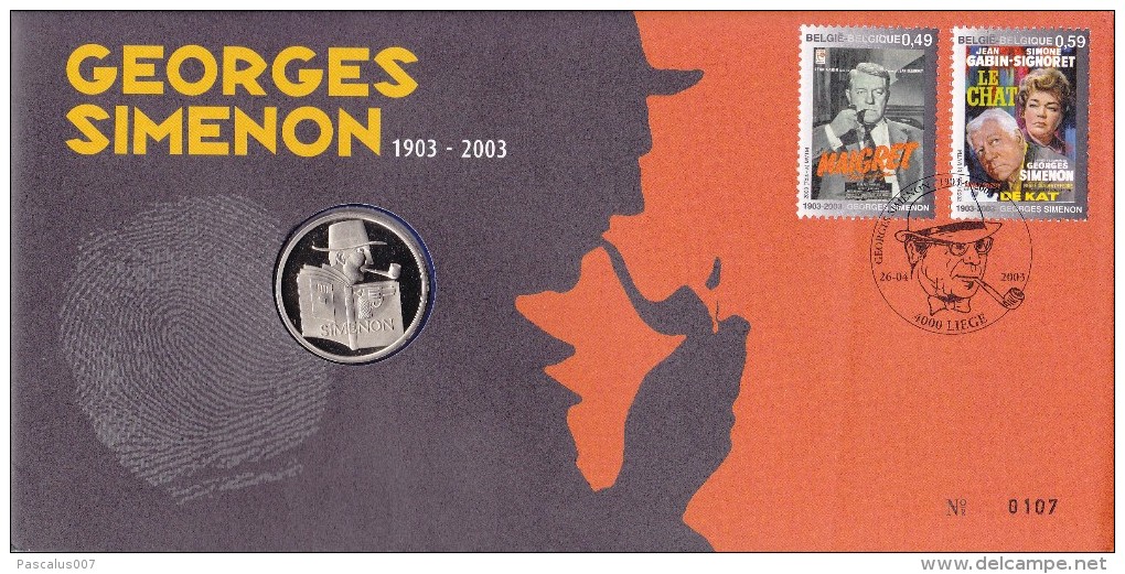 60011j Numisletter FDC COB 3167 3168 Georges Simenon 26-04-2003 4000 Liège - Numisletter