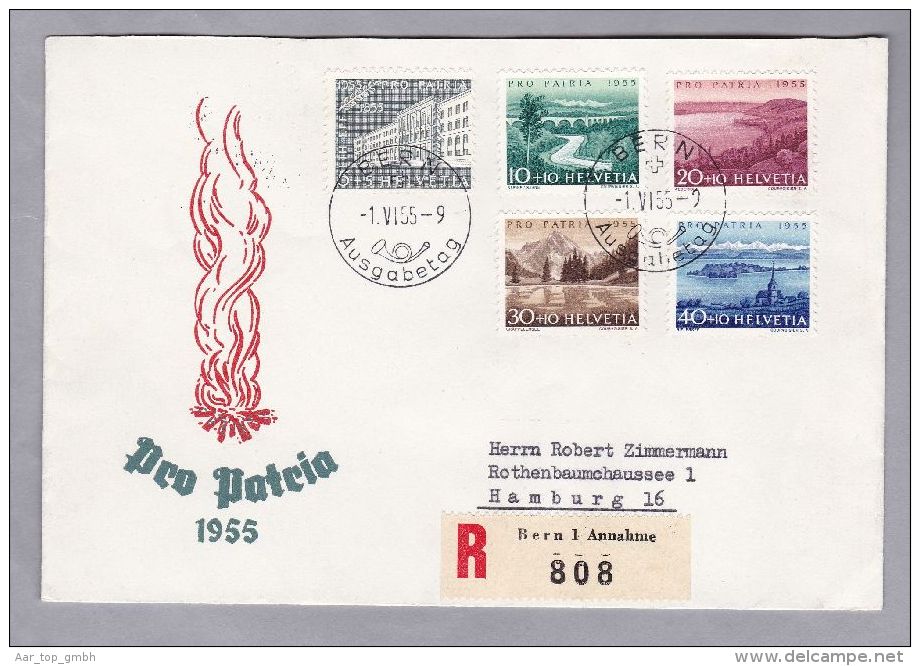 Schweiz Pro Patria 1955-06-01 R-FDC Nach Hamburg - Storia Postale