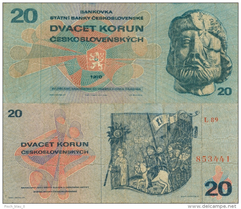 Banknote 20 Kronen Tschechoslowakei 1970 &#268;SSR Czechoslovakia &#268;eskoslovensko KCS Note Geldschein Papiergeld Zeh - Tschechoslowakei