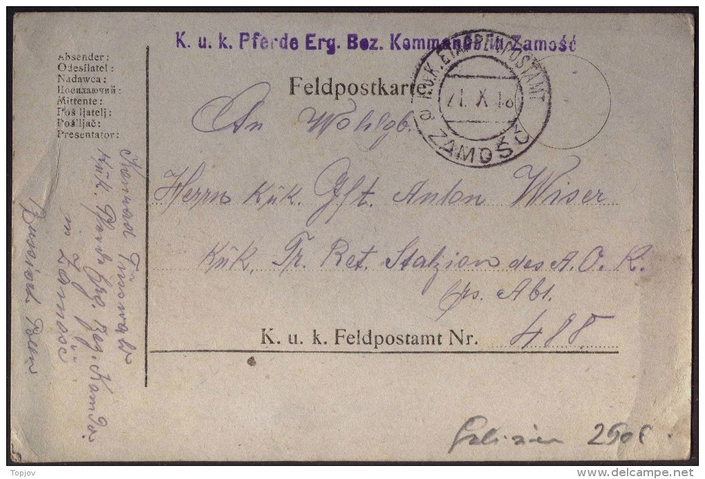 AUSTRIA - POLSKA - GALIZIA - K.u.K. ETAPENPOSTAMT  ZAMOSC / ZAMOŠ&#268; - PFERDE Kommand.  - 1914 - WW1