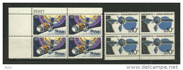 USA.  Mission Mariner Vers Vénus & Mercury ,Skylab 1.  Deux Blocs De 4 T-p Neufs ** - USA