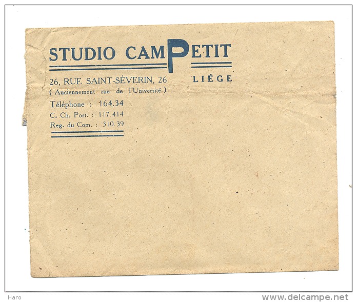 Enveloppe à Entête - Studio Photo CamPETIT - Liège 1945...1949  (sf88) - 1900 – 1949