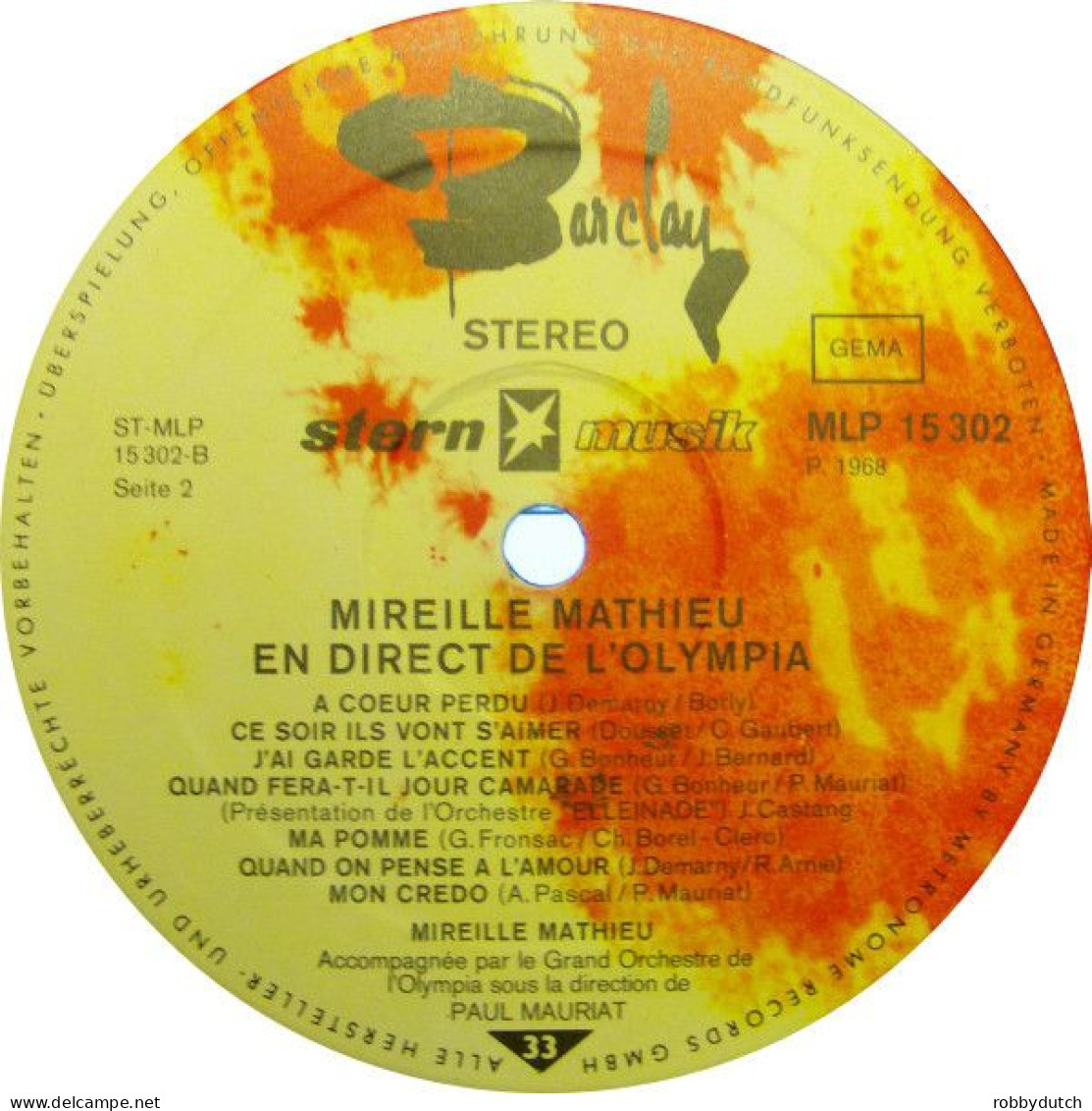 * LP *  MIREILLE MATHIEU  EN DIRECT DE L'OLYMPIA (Germany 1969 Stern Edition) - Andere - Franstalig