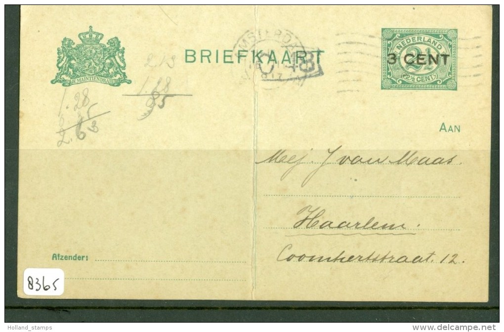 BRIEFKAART Uit 1917 Van AMSTERDAM Naar HAARLEM * 3 CT OPDRUK OP NVPH 55 (8365) - Postwaardestukken