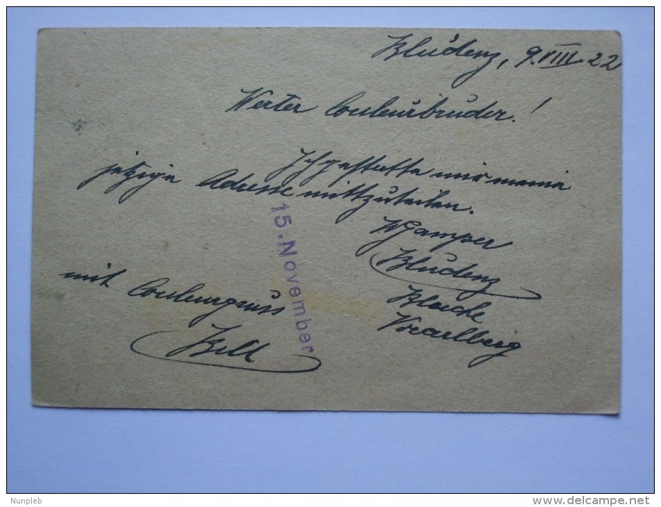 AUSTRIA 1922 POSTCARD BLUDENZ TO SCHWEIZ SWITZERLAND - Covers & Documents