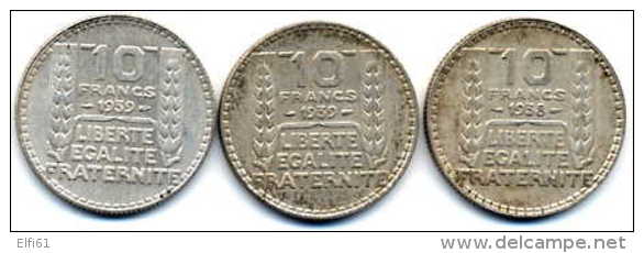 10 F ARGENT (x 3 Pièces) - TURIN 1939 - 1939 - 1938 - Otros & Sin Clasificación