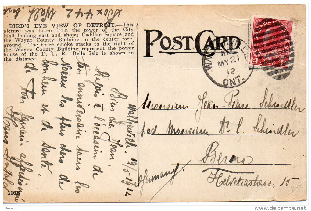 CANADA CARTE POUR LA SUISSE 1912 - Briefe U. Dokumente
