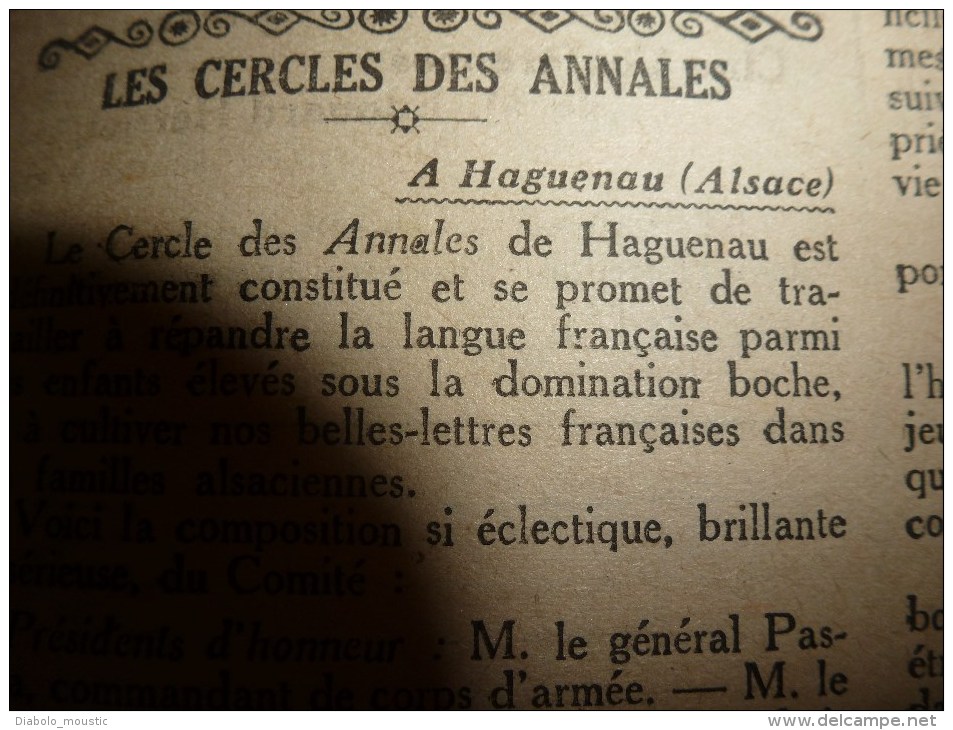 1919 :Alsace-Lorraine;HANSI; Haguenau; Odéon et incendie; Origines du pantalon rouge; VERLAINE; Oeuvre du Vieux vêtement