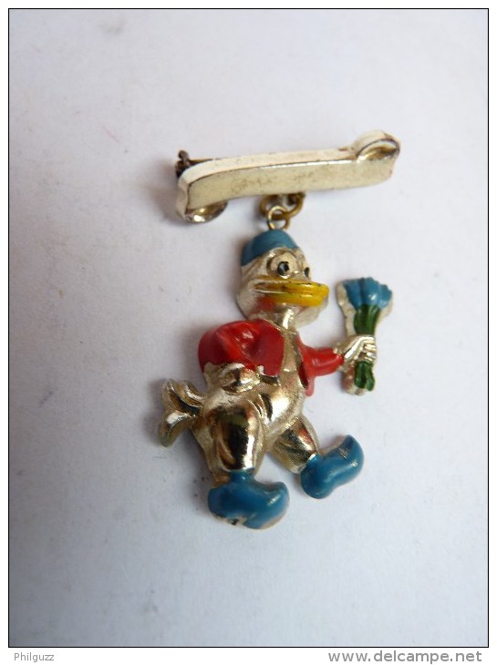 RARE BROCHE En Plastique WALT DISNEY -DONALD Fleurs Bleue Années 60's - Disney