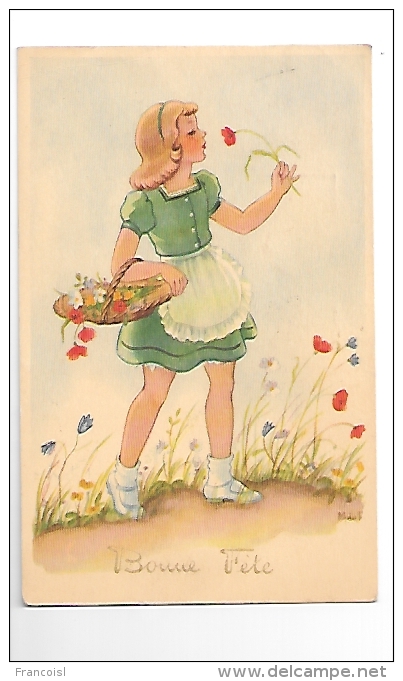 Bonne Année. Petite Fille, Panier De Fleurs, Coquelicots. Coloprint 53326/5 - Año Nuevo