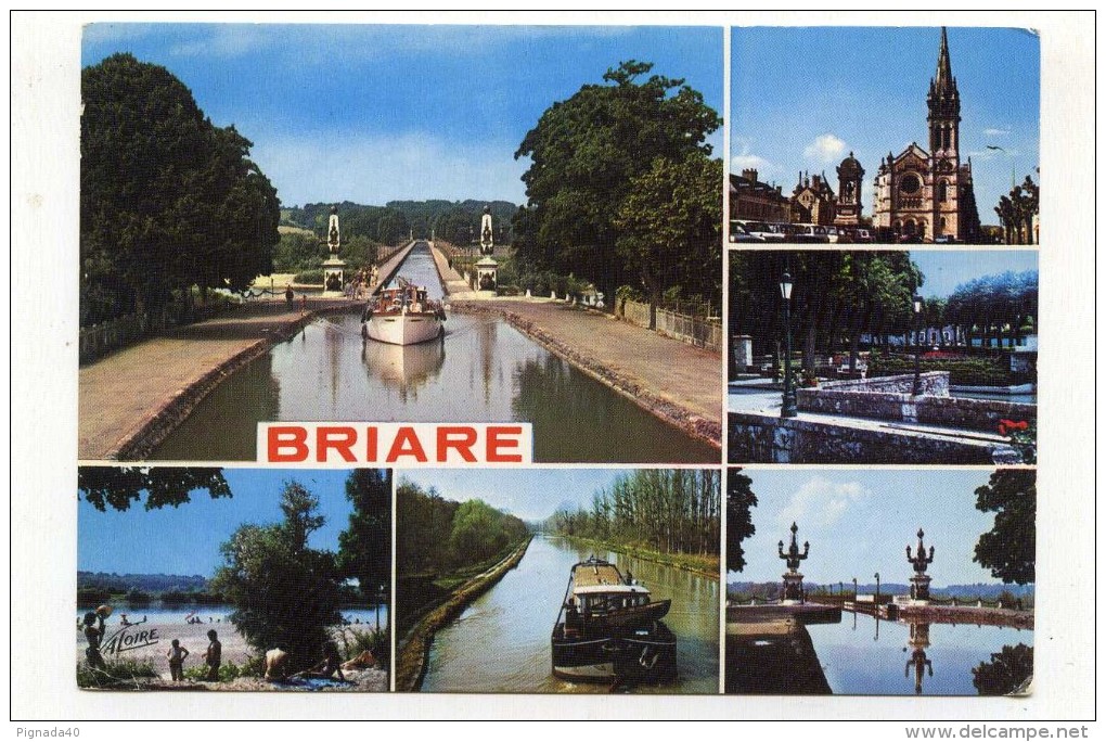 CP , 45 , BRIARD , Le Pont-Canal, L' Eglise, La Plage De Beauget - Briare