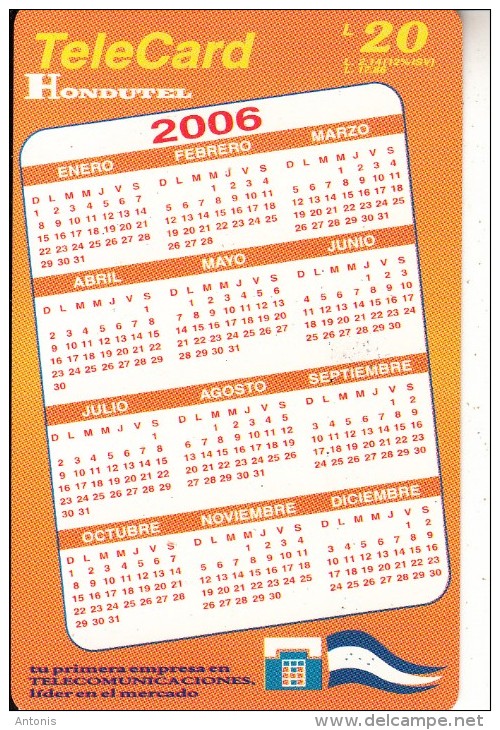 HONDURAS - Calendar 2006, Hondutel Prepaid Card L20, Used - Honduras