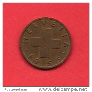 SWITZERLAND, 1955,  Circulated Coin XF, 1 Rap, Bronze KM46, C1885 - Andere & Zonder Classificatie