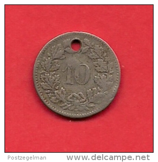 SWITZERLAND, 1895,  Circulated Coin VF, 10 Rappen, Copper Nickel (with Hole) KM27, C1902 - Andere & Zonder Classificatie