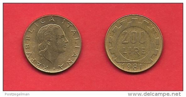 ITALY, 1977-1995, Circulated Coin XF, 200 Lire, Alu-bronza, KM105, C1908 - Andere & Zonder Classificatie