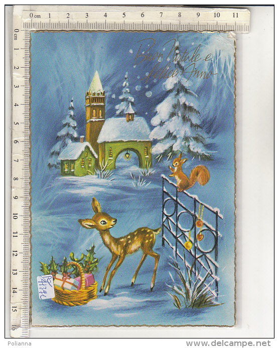 PO4139C# BUON NATALE ILLUSTRATA - PAESAGGIO NEVE - CERBIATTO E SCOIATTOLO  VG  1971 - Autres & Non Classés