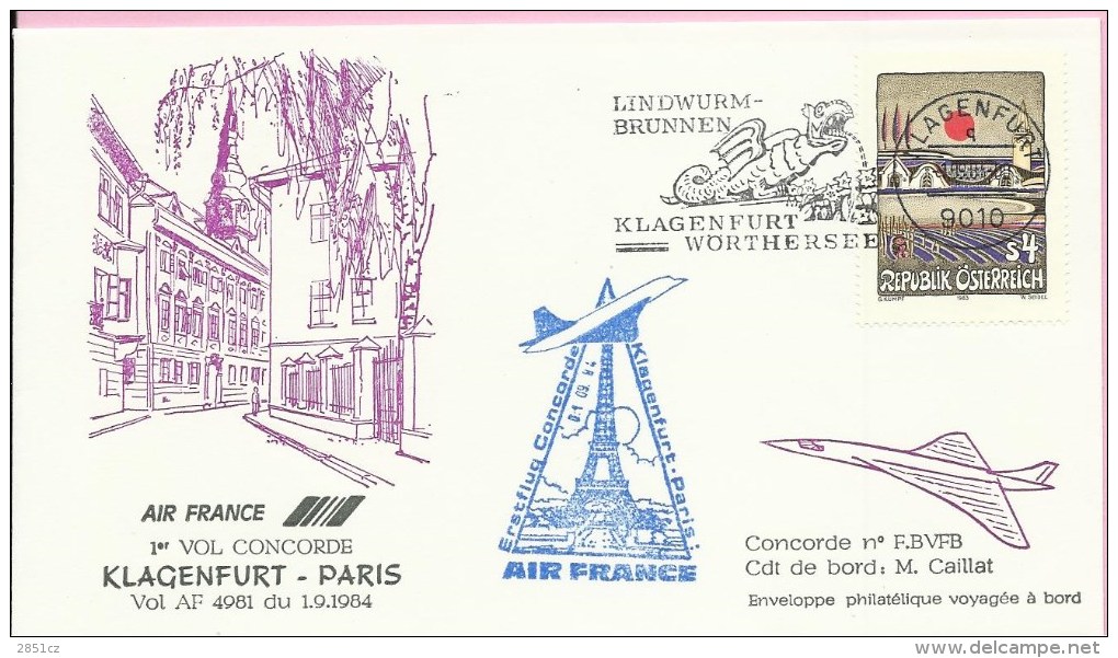 Air France - First Flight Concorde - Klagenfurt-Paris, 1.9.1984., Cover - Premiers Vols