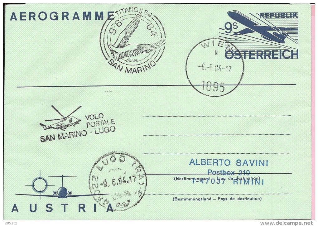 Aerogramme - Wien-Lugo / San Marino-Lugo / Titano 84, 6-9.6.1984., Cover - Autres & Non Classés