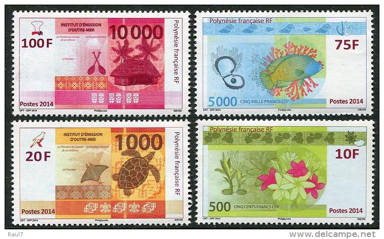 Polynésie Française 2014 - Faune Et Flore, Tortues, Nouveaux Billets De Banque - 4 Val Neufs // Mnh - Unused Stamps