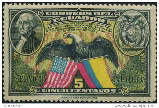 JA0246 Ecuador 1938 Washington And Flag Emblem 1v MLH - Equateur