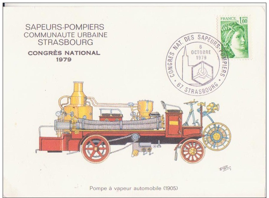 POMPIERS - FIREMANN   ** Congrès National Des Sapeurs-pompiers ** Carte + Oblitération STRASBOURG 6-10-1979 - Sapeurs-Pompiers