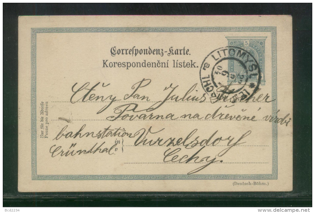 CZECHOSLOVAKIA AUSTRIAN PARTITION ZONE POSTCARD LITOMYSL TO WURZELSDORF - ...-1918 Préphilatélie