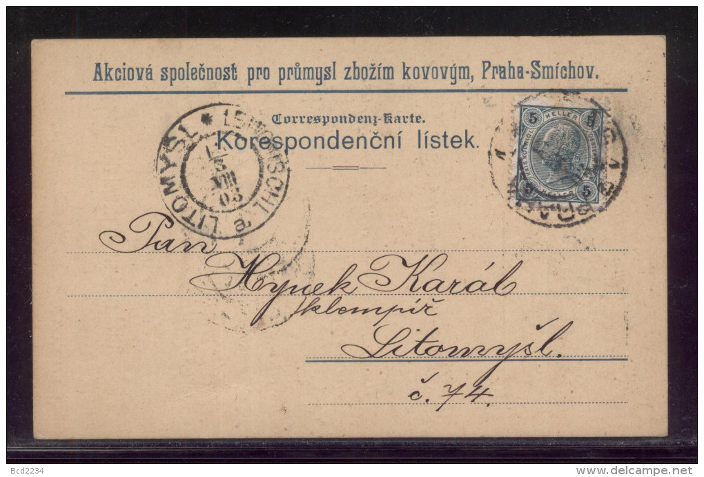 CZECHOSLOVAKIA AUSTRIAN PARTITION ZONE 1903 PRIVATE POSTCARD PRAHA-SMIHOV TO LITOMYSL - ...-1918 Prephilately