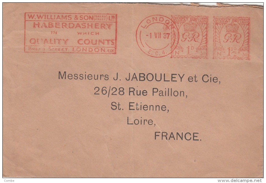 1937 , LETTRE GRANDE BRETAGNE, LONDON Pour FRANCE /5270 - Machines à Affranchir (EMA)