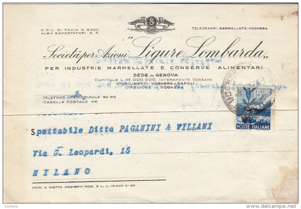 S.P.A. Ligure Lombarda-Stab. Voghera (PV) Offerta D'ordine Del 4/5/1950 - Italia