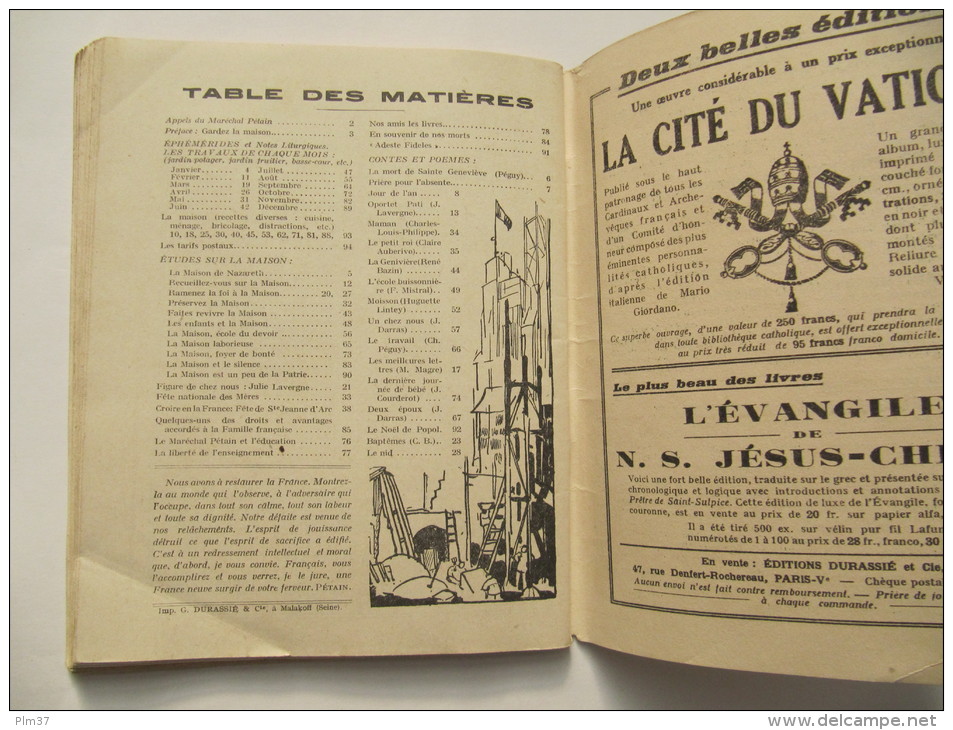 Almanach De La Famille Française 1941 -  Morale, Pétainisme, Religion - 96 Pages - Autres & Non Classés