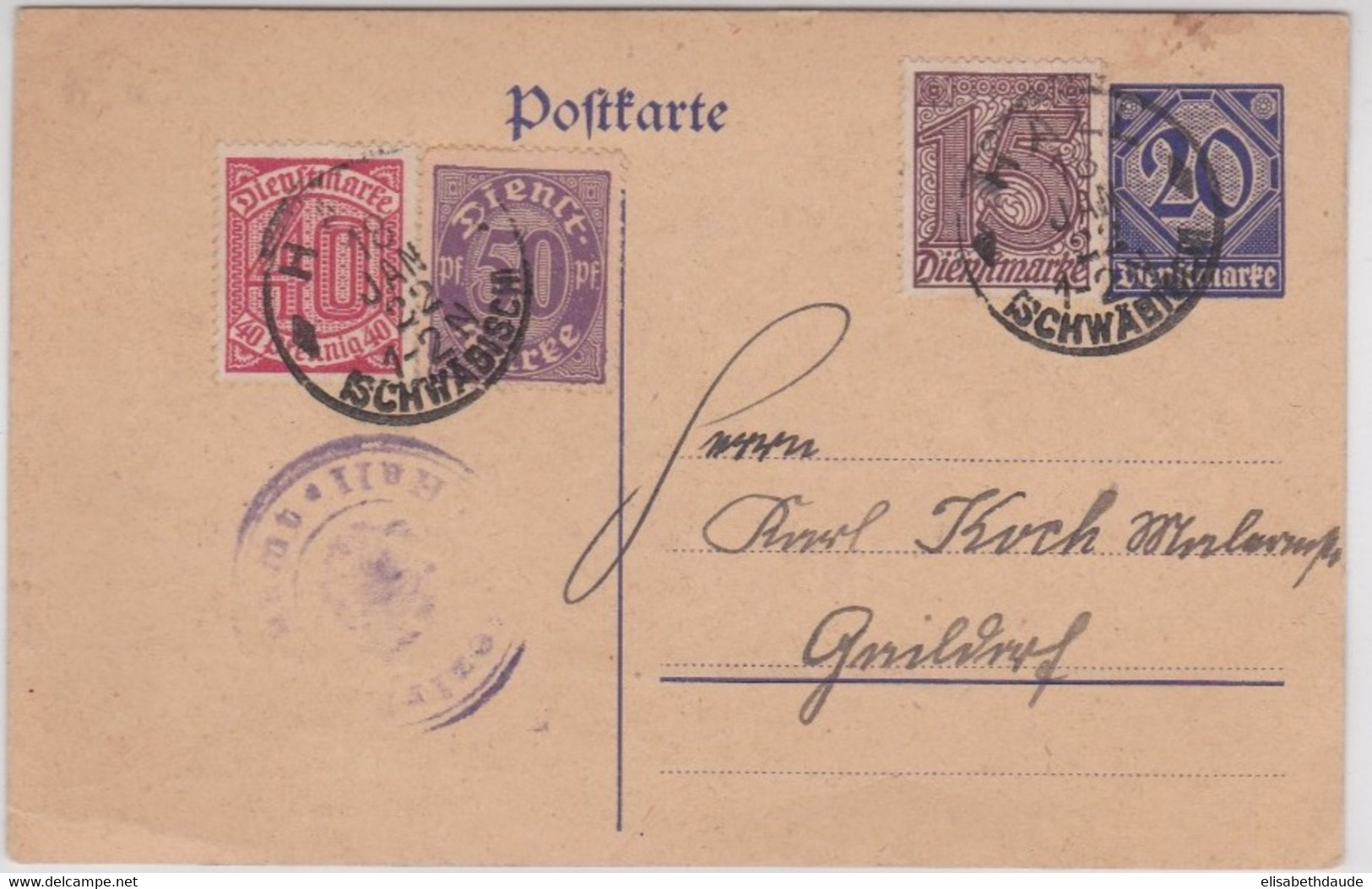 WEIMAR - 1922 - CARTE POSTALE ENTIER De SERVICE De HALL - Dienstmarken