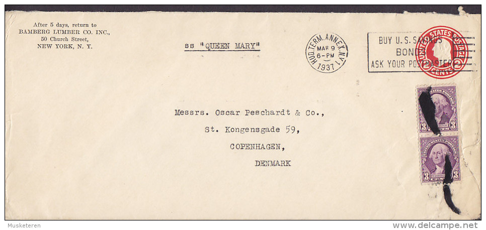 United States Uprated Postal Stationery Ganzsache Entier BAMBERG LUMBER Co., NEW YORK 1937 S.S. "QUEEN MARY" Shipsmail - 1921-40