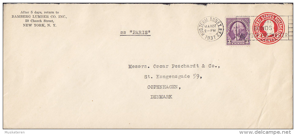 United States Uprated Postal Stationery Ganzsache Entier BAMBERG LUMBER Co., NEW YORK 1939 S.S. "PARIS" Shipsmail - 1921-40