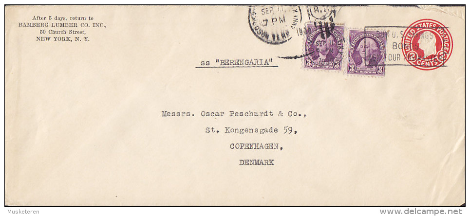 United States Uprated Postal Stationery Ganzsache Entier BAMBERG LUMBER Co., NEW YORK 1939 S.S. "BERENGARIA" Shipsmail - 1921-40