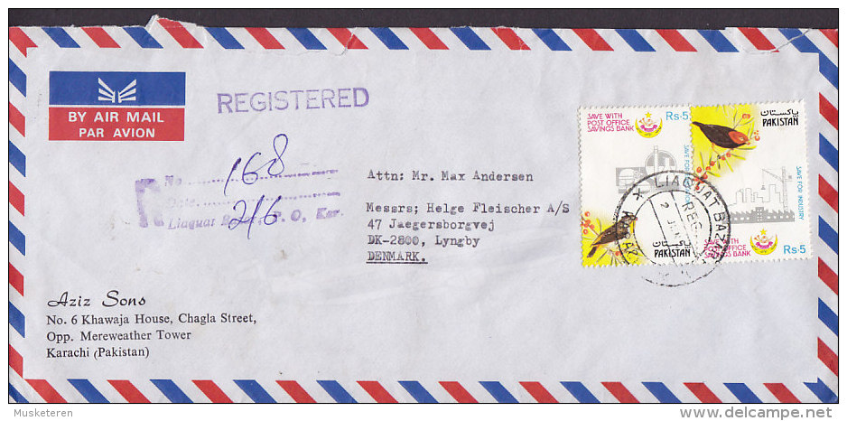 Pakistan Airmail Par Avion AZIZ SONS Registered Recommandé LIAQUAT BAZAR Cover Brief To LYNGBY Denmark Bird Vogel Oiseau - Pakistan