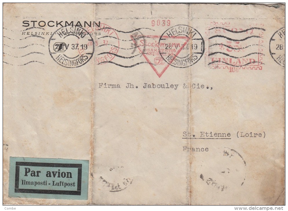 1937, LETTRE FINLANDE, STOCKMANN 55c,  HELSINKLI Pour La FRANCE  /4558 - Covers & Documents