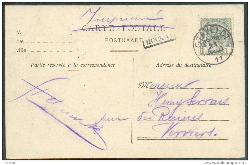 N°81 - 1 Centime Gris Obl. Sc STAVELOT S/C.P. Du 21 Juillet 1911 + Griffe HOCKAI Vers Verviers - 9833 - Lineari