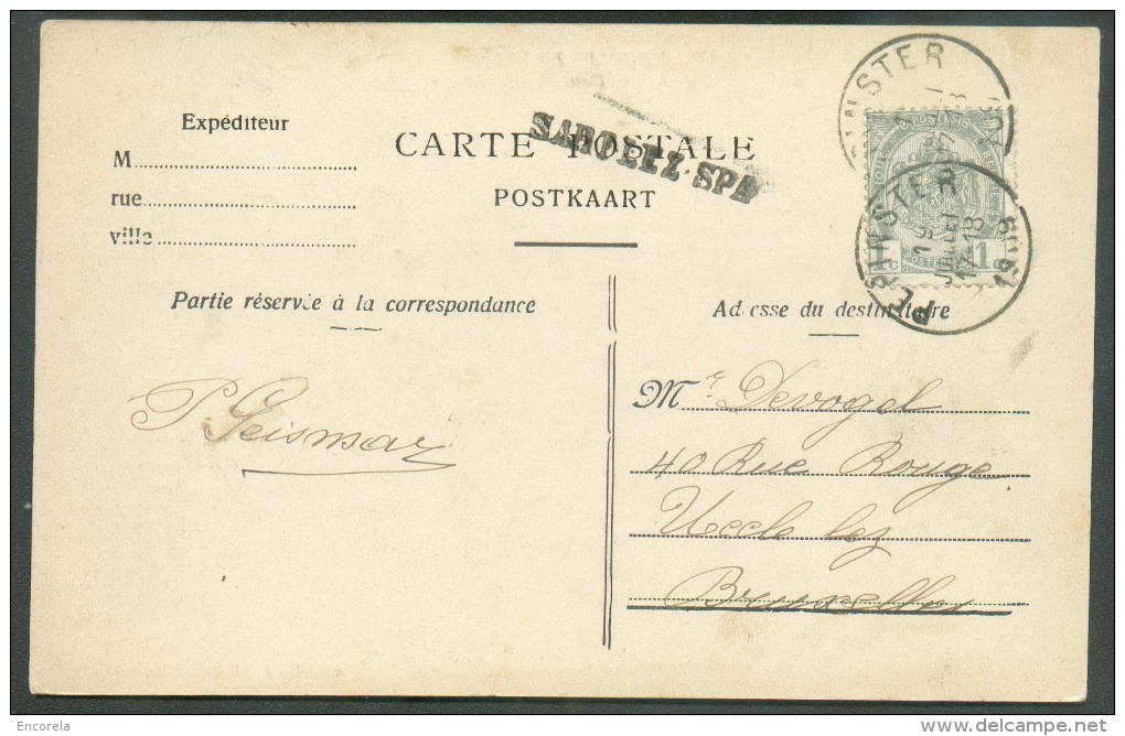 N°81 - 1 Centimes Gris Obl. Sc PEPINSTER S/C.P. Du 1 Juillet 1909 + Griffe De SART-LEZ-SPA Vers Bruxlles - 9835 - Linear Postmarks