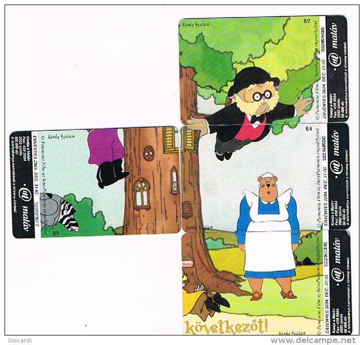 UNGHERIA (HUNGARY) - MATAV  (CHIP) - 2002 CARTOONS: BUBO' : 4 DIFFERENT OF THE PUZZLE 2.4.5.6 / 6 - USED  -  RIF. 3548 - Puzzles