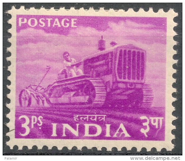 India 1955 - 3ps Tractor  -  Wmk Stars   MH  Scott 254 - Unused Stamps