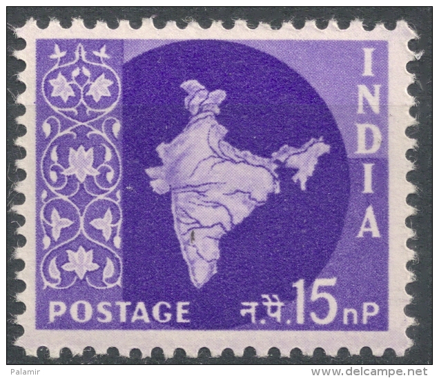 India 1958 - 15np  Map Of India -  Wmk Stars   MNH  Scott 283 - Unused Stamps