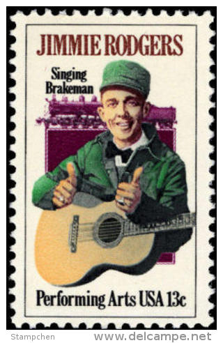 1978 USA Jimmie Rodgers Stamp Sc#1755 Famous Country Music Guitar Locomotive Train - Unused Stamps