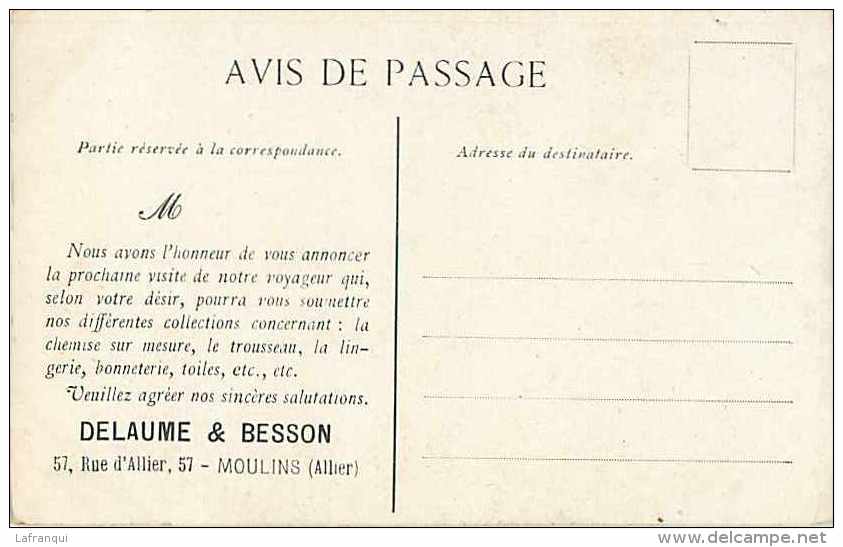 Depts Div- Allier -ref L675- Moulins -publicité Commerce Magasin Delaume Et Besson -toiles-trousseaux -lingerie - - Magasins